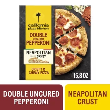 Front Center view of California Pizza Kitchen Neapolitan Double Pepperoni Net Wt 15.8 oz (448 g) product.