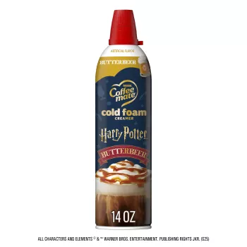 Front Center view of NESTLE COFFEE MATE Cold Foam Creamer Butter Beer 14oz Bottle NET WT 14 oz (396g) product.
