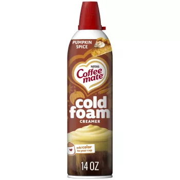 Front Center view of NESTLE COFFEE MATE Foam Creamer Pumpkin 14oz Bottle NET WT 14 oz (396 g) product.