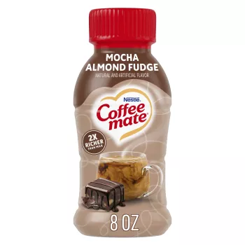 Front Center view of NESTLE COFFEE MATE Liquid Creamer Mocha Almond Fudge 8floz Bottle 8 FL OZ (237 mL) product.