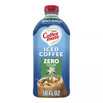 Front Center view of COFFEE MATE Zero Sugar French Vanilla Iced Coffee 50 fl oz Bottle 50 FL OZ (1.56 QT) 1.47 L product.