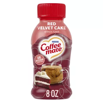 Front Center view of NESTLE COFFEE MATE Liquid Creamer Red Velvet 8floz Bottle 8 FL OZ (237 mL) product.