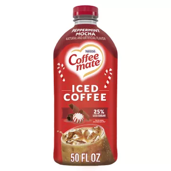 Front image of a bottle of Coffee mate Peppermint Mocha Flavored Iced Coffee