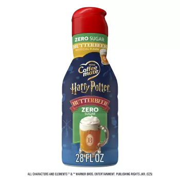 Front Center view of NESTLE COFFEE MATE Liquid Creamer Zero Sugar Butter Beer 28floz Bottle 28 FL OZ (1.75 PT) 828 mL product.