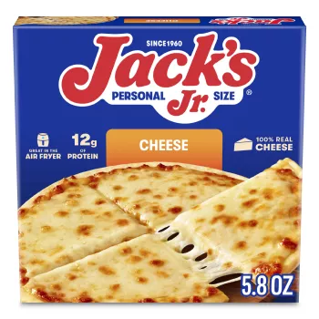 Front Center view of JACK'S Cheese Pizza Personal Jr. Size 5.8oz Box Net Wt 5.8 oz (165g) product.