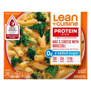 Front Center view of Lean Cuisine Macaroni and Cheese with Broccoli Frozen Entrée 8.9oz Box NET WT 8.9 OZ (253g) product.