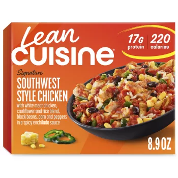 Front Center view of Lean Cuisine SW Style Chicken Frozen Entrée 8.9oz Box NET WT 8.9 oz (255g) product.