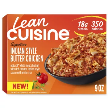 Front Center view of Lean Cuisine Indian Style Butter Chicken Frozen Meal 9oz NET WT 9 oz (255 g) product.