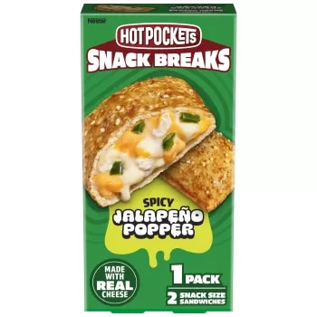 Front Center view of NESTLE HOT POCKETS Frozen Snackers Jalapeno 1 Pack 4oz Carton NET WT 4 oz (113 g) product.