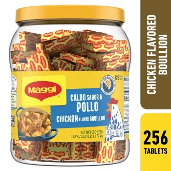 Front Center view of Maggi Chicken Flavor Bouillon Hard Tablets NET WT 51.9 OZ (3.24 LB) 1.472 kg product.