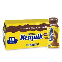 Paquete de 15 botellas de Nesquik Chocolate Lowfat Milk con la silueta de la cabeza del conejo de Nesquik