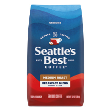Front Center view of SEATTLE'S BEST COFFEE Breakfast Blend Ground Coffee 12oz Bag product.
