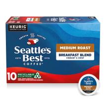 Front Center view of SEATTLE'S BEST COFFEE Breakfast Blend Ground Coffee K-Cup Pods 10 Count 3.5oz Box product.