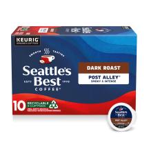 Front Center view of SEATTLE'S BEST COFFEE Ground Dark Roast Smooth Post Alley Blend 10 Count Pods 4oz Box product.