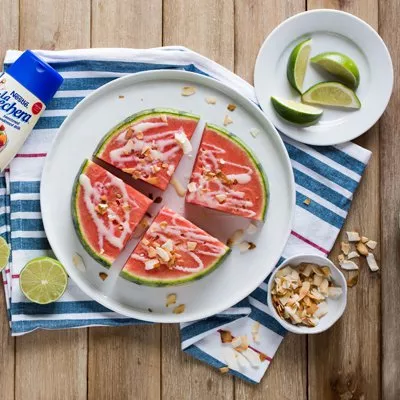 Sliced Watermelon with Sweetened Condensed Milk Drizzle
