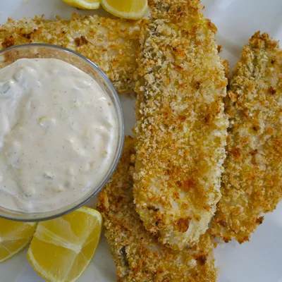 Panko Crusted Tilapia with Spicy Tartar Sauce