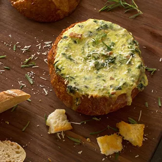 Warm Spinach Dip in Bread Bowl