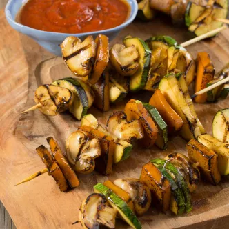 Skewers of Mushrooms, Italian Squash and Sweet Potato