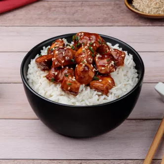 Pollo en Salsa Agridulce con Arroz