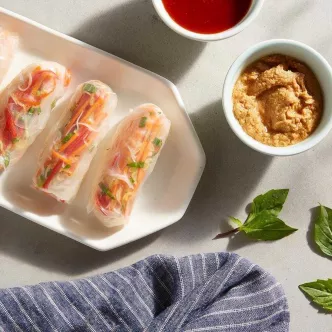 Veggie Spring Rolls with Peanut Sauce and Sweet Chili Sauce