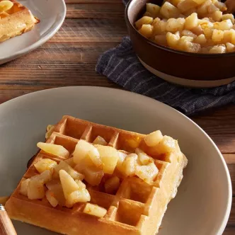 Belgian Waffles with Spiced Pear Compote