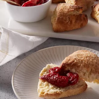 Sweet Cream Scones with Roasted Strawberries