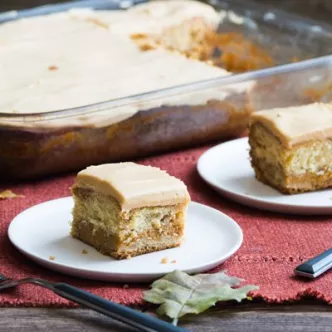 Pumpkin Magic Cake with Dulce de Leche Frosting