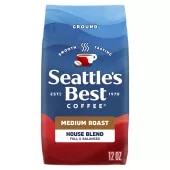 Front Center view of SEATTLE'S BEST COFFEE House Blend Ground Coffee 12oz Bag NET WT 12 OZ (340 g) product.