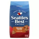 Front Center view of SEATTLE'S BEST COFFEE Sea Salt Toffee Ground Coffee 11oz Bag NET WT 11 OZ (312g) product.