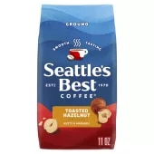 Front Center view of SEATTLE'S BEST COFFEE Hazelnut Flavored Ground Coffee 11oz Bag NET WT 11 OZ (312 g) product.