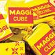 Foto en primer plano recortada en círculo con una pila de cajas clásicas de cubitos de caldo MAGGI.