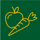 A yellow illustration of an apple and carrot.