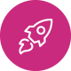 A rocket on a pink circle.