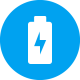 A battery on an blue circle.