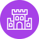 A castle on a purple circle.