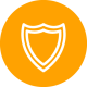 A white illustrated shield inside a yellow circle.
