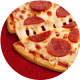 Pepperoni Classic Crust Pizza on red textured circle.