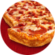 Double Pepperoni Detroit Style Crust Pizza on red textured circle.