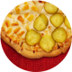 Pineapple Pickle Pizza on a red textured circle.