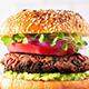 Hamburger on a white surface.