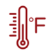 A red vector illustration of a Fahrenheit thermometer.