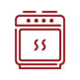 A red vector illustration of an oven with heat waves.